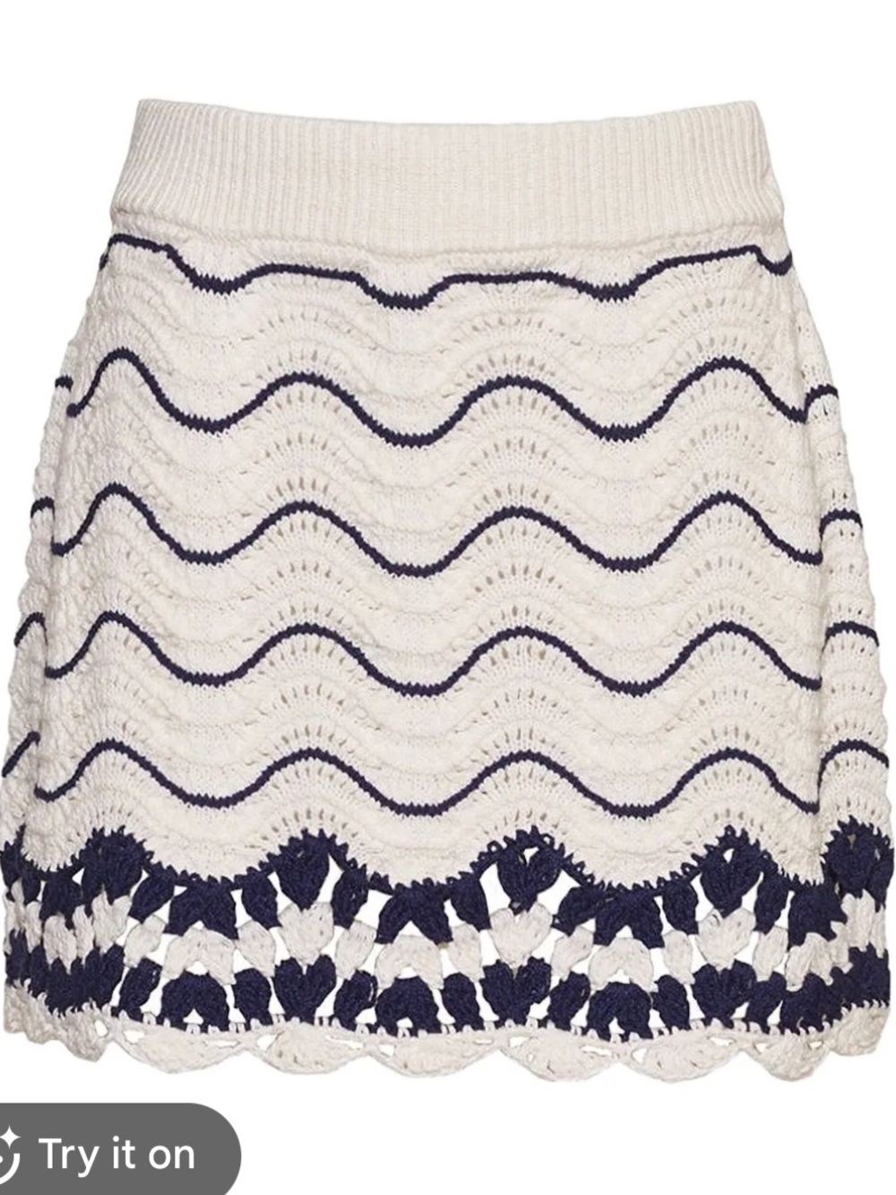 Cara Cara Catania Scalloped Cream & Navy Crochet Skirt